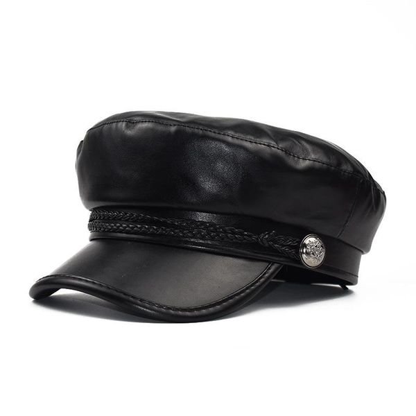 

berets autumn winter hat fashion ladies beret pu leather art octagonal pumpkin painter hats outdoor leisure flat cap, Blue;gray