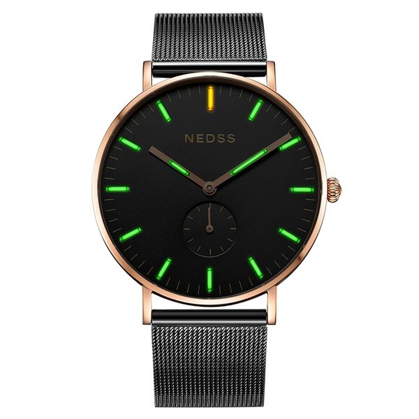 

nedss dw simple styles tritium watch men quartz steel watch luminous supper slim case waterproof male clock relogio masculino t200409, Slivery;brown