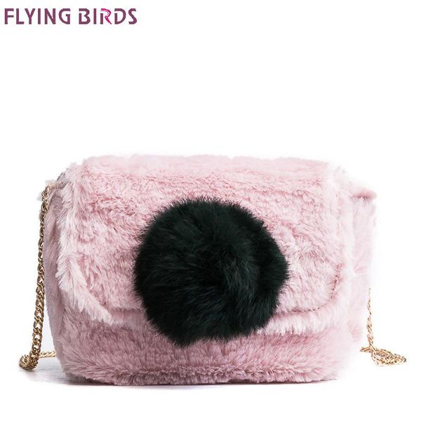 

flying birds messenger bag winter new plush chic chain small shoulder bag purse cute flap ladies warm hand cluth pink a3433