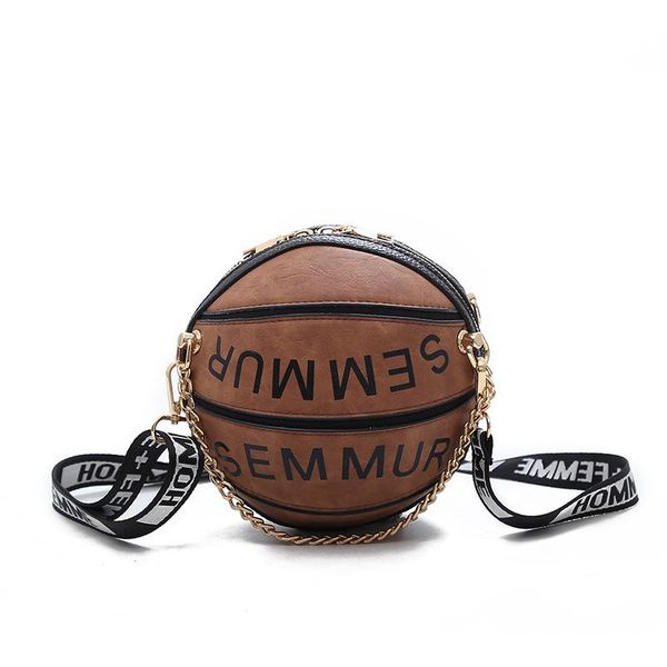 

women personality fashion basketball bag circular handbags letter lady chain shoulder bags panelled leather crossbody ss3540