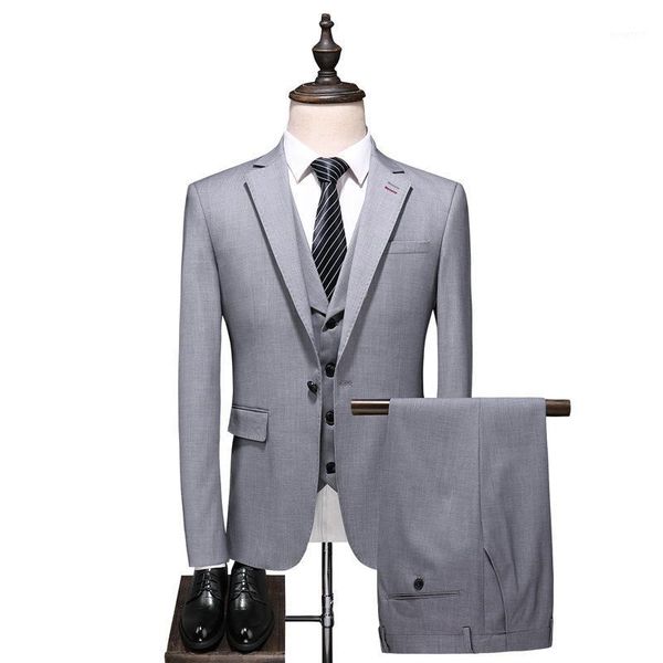 

men's suit men's gray single buckle gentleman business work suit 3 piece jacket + pants + vest wedding banquet dress1, White;black