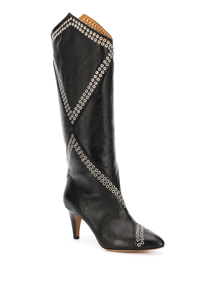 

boots women shoes paris lahia eyelet embellished calf-height black genuine leather