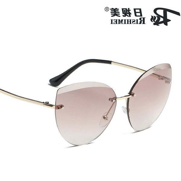 

blfashion frameless 2019 cat's new eye sunglasses street swind cut big frame glasses m l, White;black