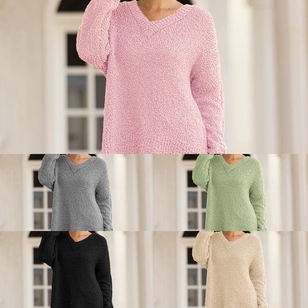 

2020 new autumn and weart-shirt winter women's wear winter women's wear particle velour v-neck split sleeve t-shirt l1g6i, White;black