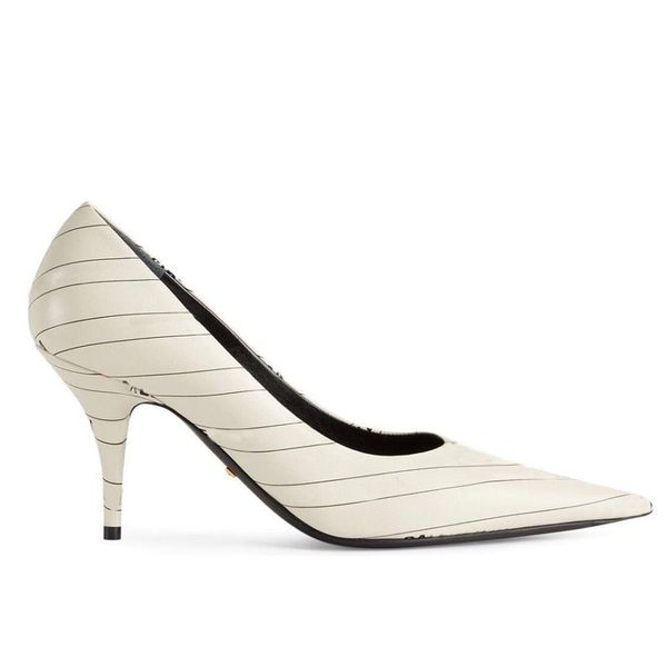 

heels women dress shoes high heel chick pointed toes wedding party office hardware letter decoration sheepskin leather heel height 6.5cm, Black