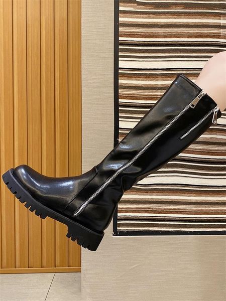 

round toe rock shoes woman zipper boots women new 2020 booties ladies luxury designer thigh high heels high elegant, Black