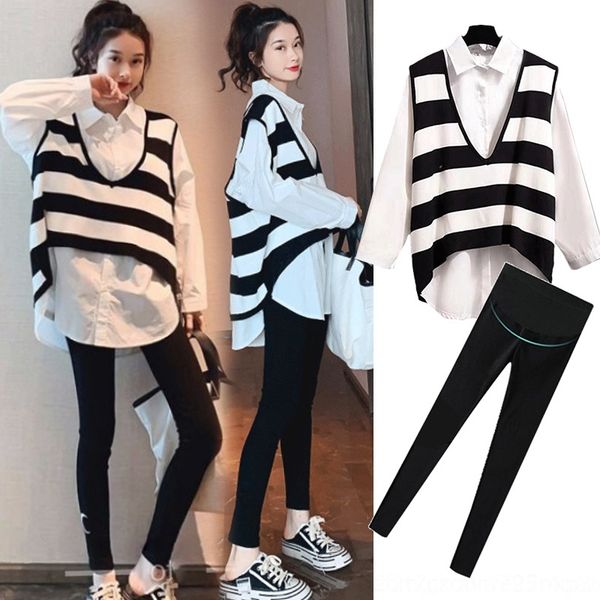 

pgob9 одежда женской костюм весны полосатой длина средней рубашка с платьем беременных clothesunderwear одежды для беременной вязаного жилет, Gray