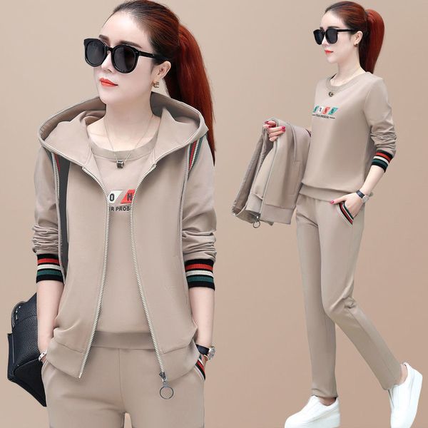 

2020 another fits spring suit women with hoodie sweatshirt vest + long pants 3 piece assembly gzm4, Gray