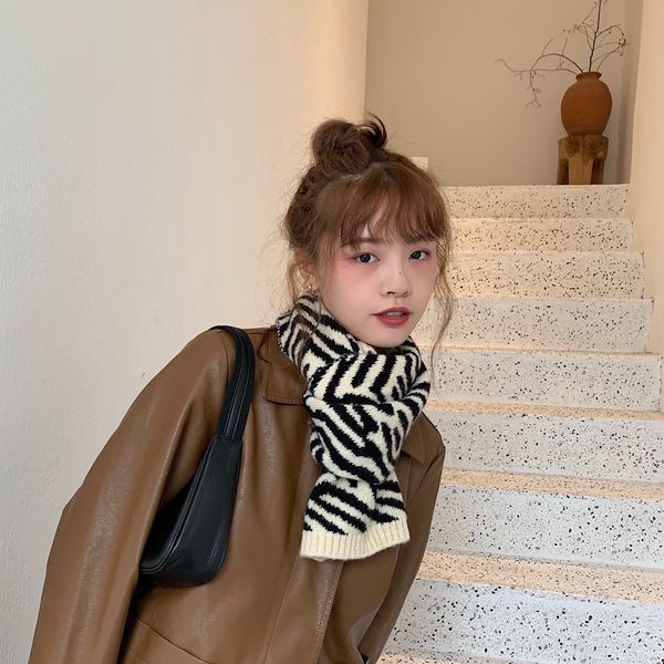 

walking / personality zebra scarf women's winter casual warm short knit neck, Blue;gray