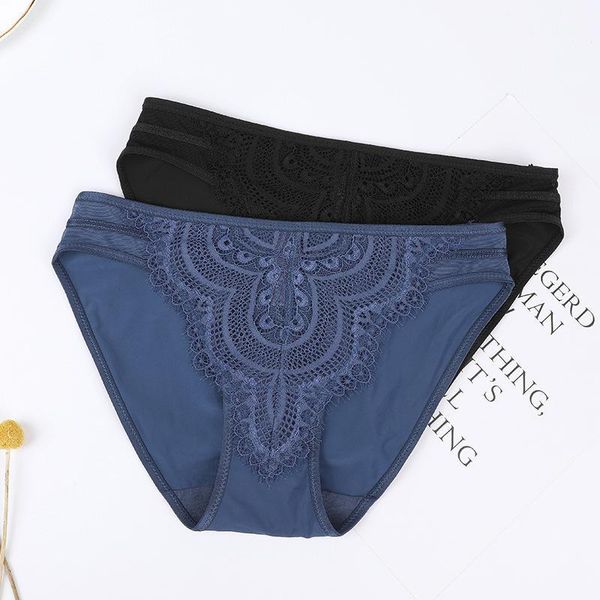 

calcinha feminina braguitas mujer summer new style french lace stitching ice silk low-waist briefs women's panties lingerie 20201, Black;pink