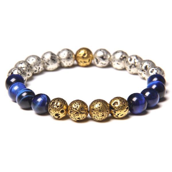 

beaded, strands natural electroplated rock lava volcanic beads bracelet 8mm tiger eye stone charm for women men jewelry pulseras, Black
