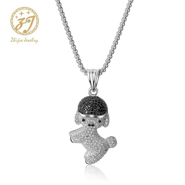 

chains zhijia brand jewelry shiny crystal rhinestone inlaid cartoon dog pendant necklace for men women party gifts, Silver