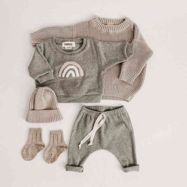 Conjunto de bebê moda criança crianças roupas menino menina padrão casual topos + criança calças soltas 2 pçs bebê menino designer roupas outfit 2j