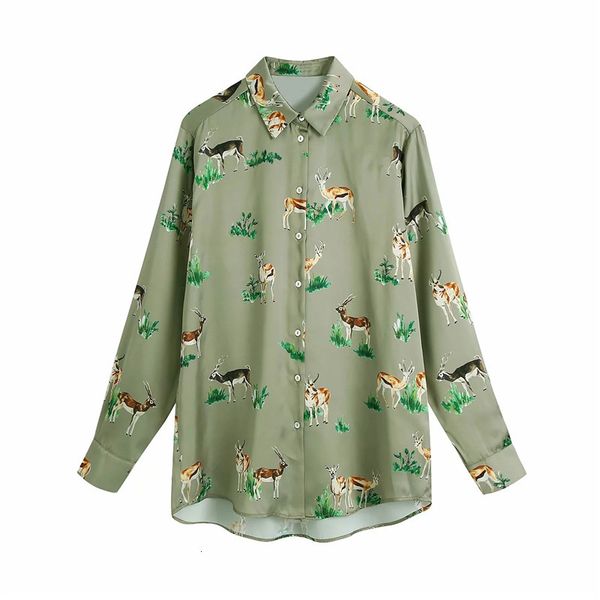 

new green animal print satin white women 2021 vintage button up oversized long sleeve shirt ladies loose casual amdc