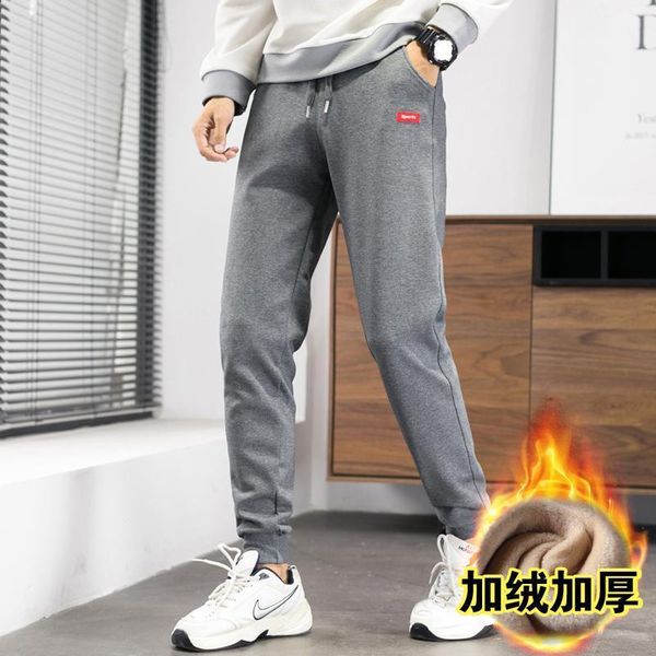 

winter 2020 new style men's cashmere casual pants with plush thickening and warm corset sports pants1, Black