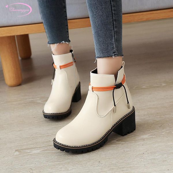 

casual style round toe ankle boots fashion color matching lace-up zipper apricot black pink high heel riding boots women's shoes