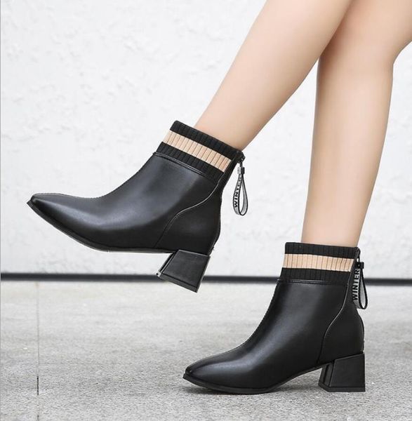 

boots female women shoes ankle 2021 fashion autumn winter british wind leather thick with short motorcycle, Black