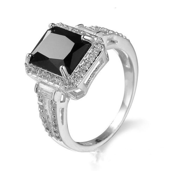 

designer new big black zircon stone 10kt white gold filled wedding band ring for lady sz6-10, Silver