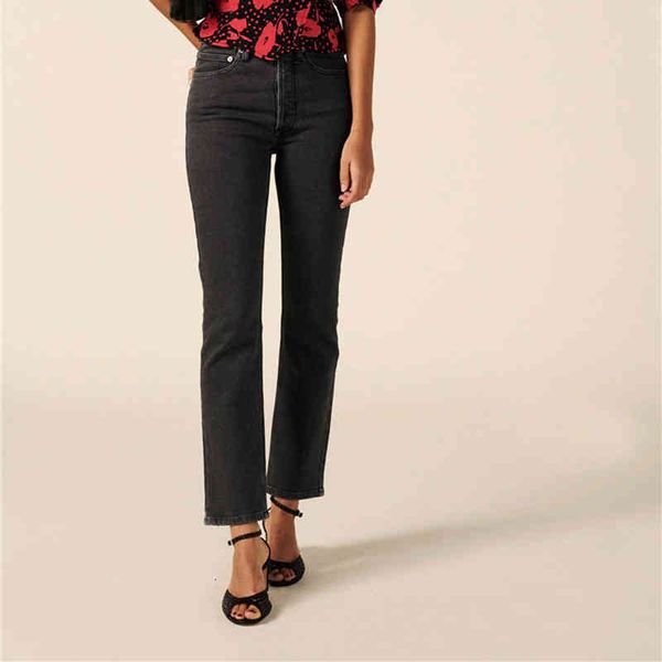 

women's pants & capris women solid color jeans skinny high waist casual spring retro female ankle-length d74r, Black;white