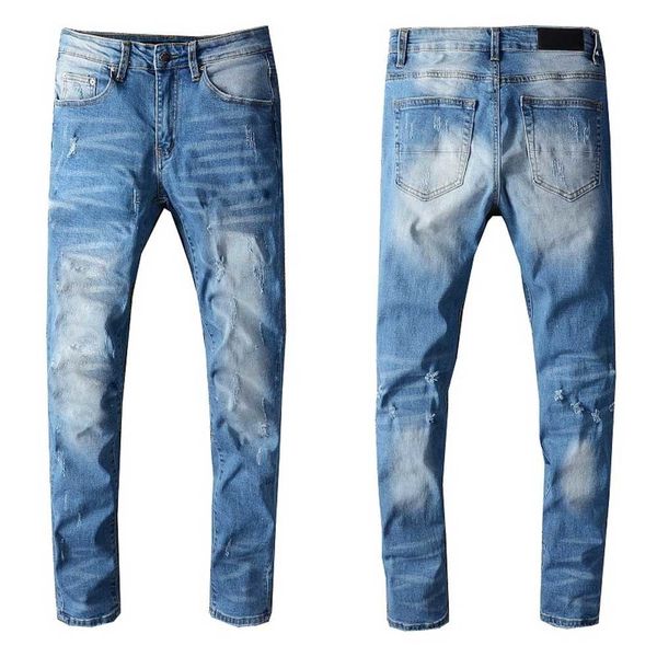 

mens jeans classic hip hop pants stylist jeans distressed ripped biker jean slim fit motorcycle denim jeans kzd7, Blue
