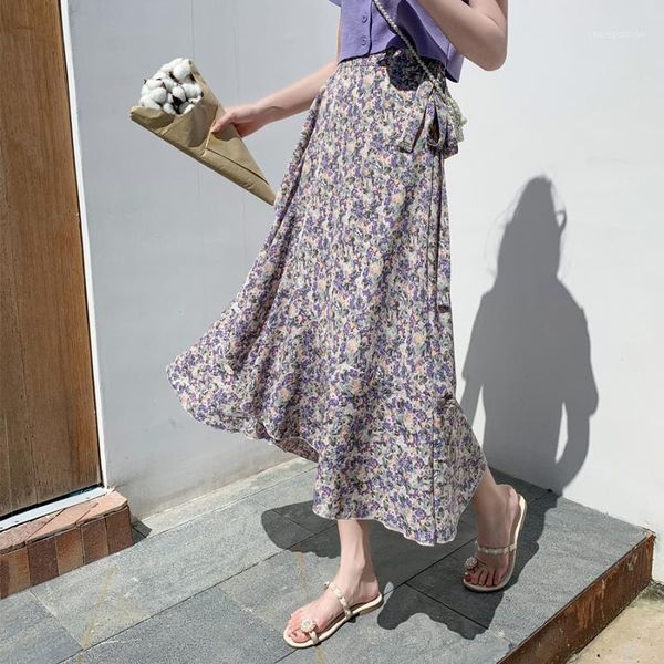 

korean version of the net red skirt female summer lace ruffled beach skirt irregular fishtail chiffon floral1, Black