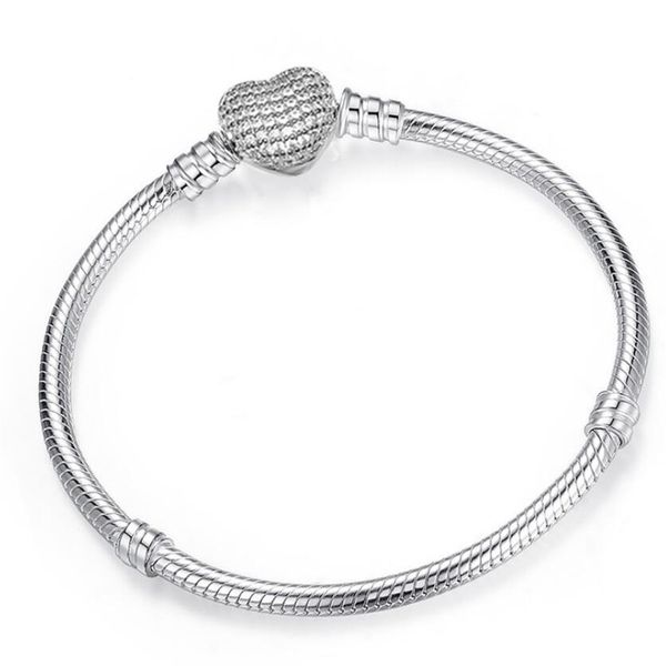 Nuovi gioielli di lusso in puro argento sterling 925 con pavé di zaffiro bianco con diamanti a forma di cz con pietre preziose Bracciale a forma di cuore Bracciale con catena a forma di serpente