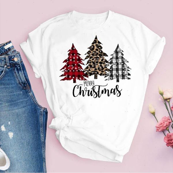 

tees for women print leopard snow tree holiday 90s merry christmas clothes lady clothing female t shirt graphic t shirt, White
