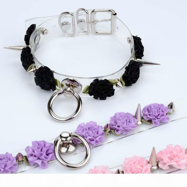 

harajuku ручного clear шипастого цветок choker симпатичного косплей винил роза spike пастельного гот punk kawaii воротник ожерелье, Silver