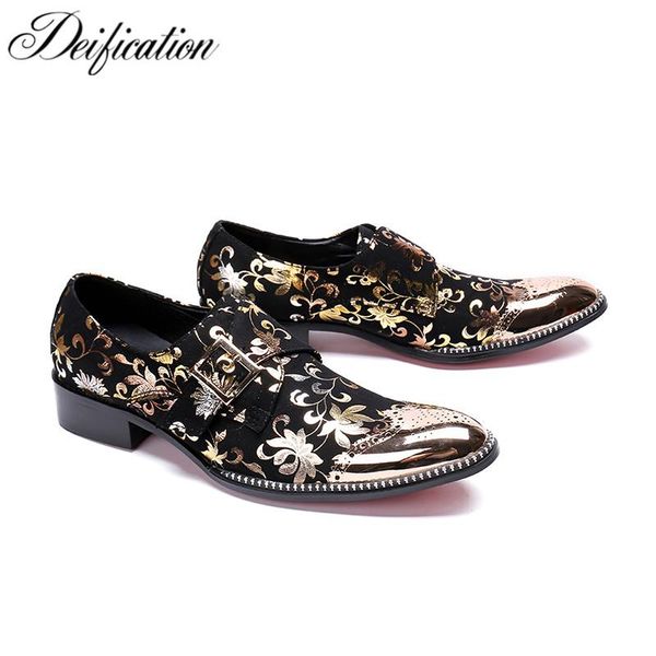 

dress shoes deification stylish printed men's flats casual leather moccasins big buckle men loafers fashion italian male party, Black