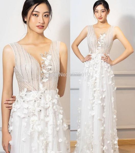 

2020 new arrival v-neck a-line evening dress sleeveless appliques beaded floor-length women dress prom lady formal1, White;black