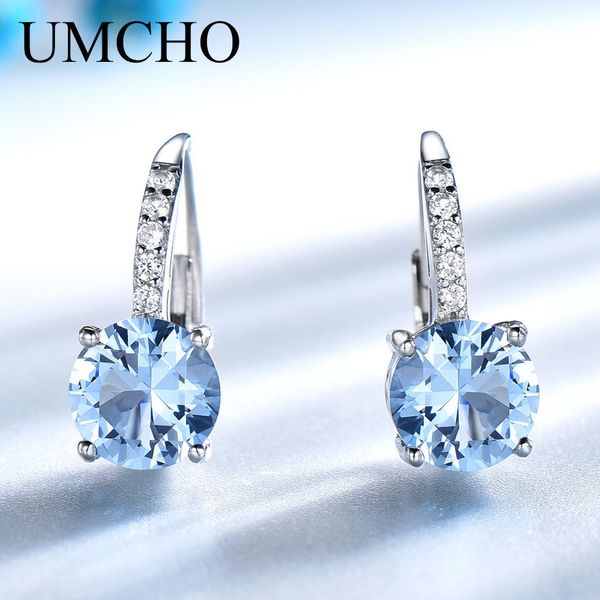 

umcho real 925 sterling silver clip earrings for women gemstone sky blue z female earrings round wedding valentine's jewelry 200923