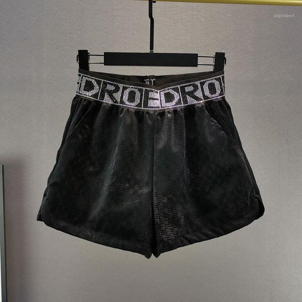 

diamond gold velvet wide leg shorts women 2020 new high waist loose slim shorts women 10201, White;black