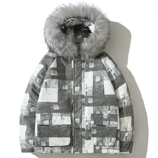 

puffer jacket mens winter jacket big fur collar hooded thick coat men parkas down cotton inside warm men oversized coats1, Black