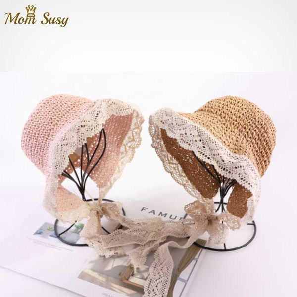 

mom susy summer cap lace newborn toddler girl and mother straw wavy bonnet baby sun hat beach cap holiday1, Yellow