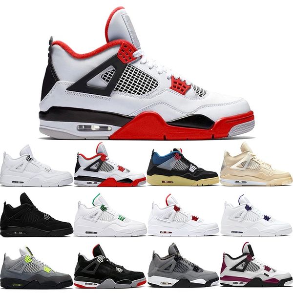 

men basketball shoes 4s fire red 2020 mens trainers union sail pure money purple metallic athletic sport sneakers size 40-47, White;red