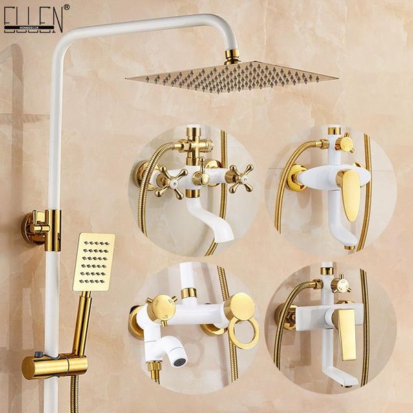 

эллен ливень душ набор из белого золота ванна смеситель для душа горячая холодная смесители для ванной с ручным душем el3908 jllxdk ffshop20