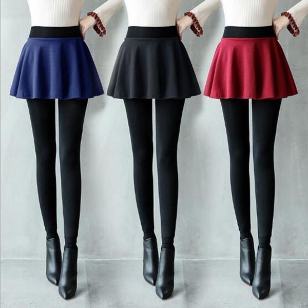 

one piece women leggings winter warm thickening skirts leggings fleeces skinny pants high waist skirt legging p8121, Black