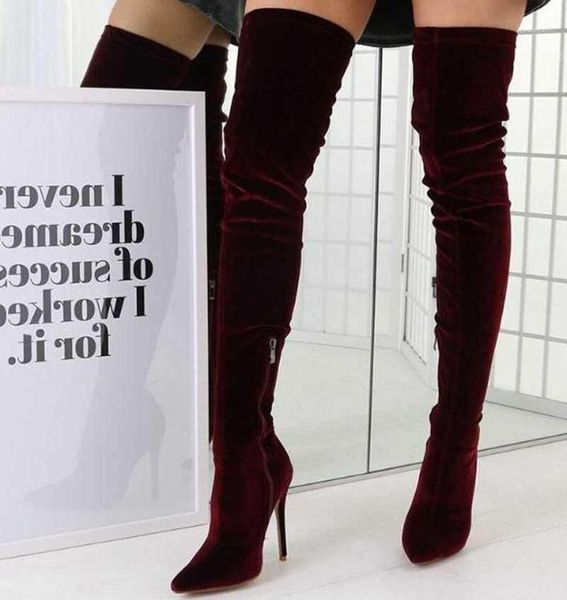 

soft solid color pointed toe half-side zip women long thigh high boots big size women shoes wholesale1, Black