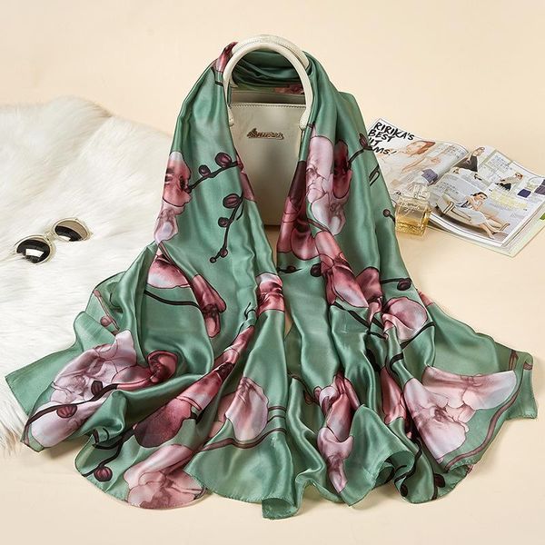 

scarves women's spring, autumn and winter four seasons printing silk satin artificial all-match long scarf shawl women, Blue;gray