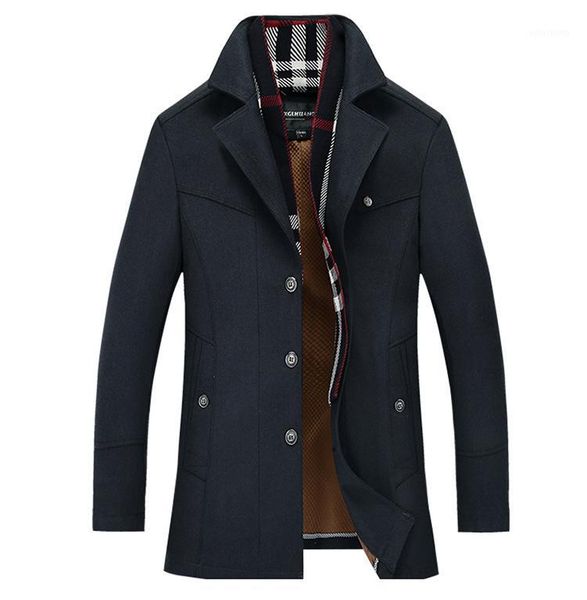 

men's wool & blends gothic winter clothing 2021 fashion plaid turn down collar coat single-breasted solid mens long cashmere business c, Black