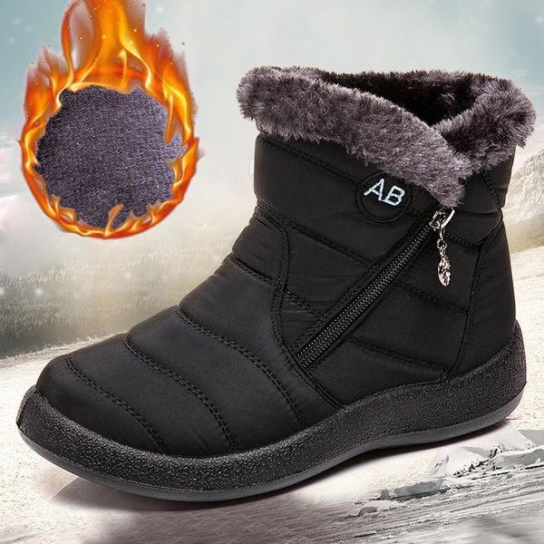 

women boots ankle waterproof snow boots for winter shoes women casual zip boots ladies flats short botas mujer plus size 11 1026, Black