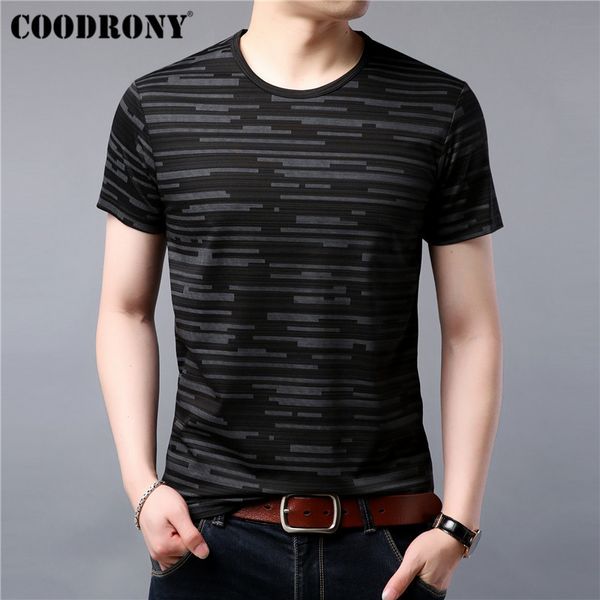 COODRONY Casual T Shirt Hommes Mode Rayé À Manches Courtes T-Shirt Hommes D'été Coton Tee Shirt Homme O-Cou T-Shirts LJ200827