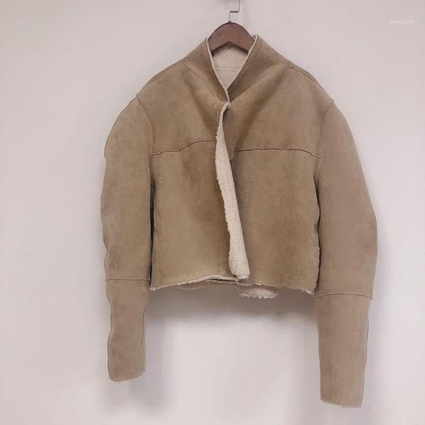 

double-faced fur womens short coat fahion 2020 autumn winter lady long sleeve outwear lady jacket1, Black