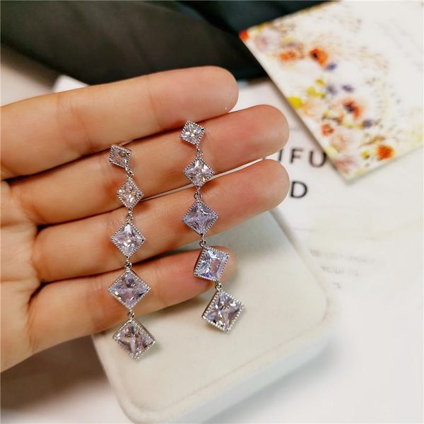 

hoop & huggie female square diamond earrings 925 sterling silver boho wedding white z gemstone jewelry korea long, Golden;silver
