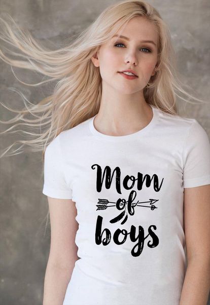 

mom of boys womens t shirt with saying summer casual short sleeve letters t shirt fashion tumbrl tee good gift for mother, White