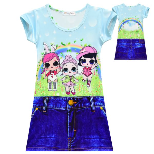 

girl clothes summer adorable children denim skirt short girls slim doll fake denim skirt girls mid-length slim dress children skirt, Black