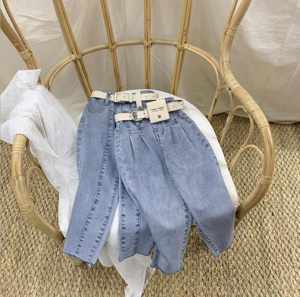 

jeans 2021 wholesale girls denim pants with belt fashion spring jean 3-8t a2761, Blue