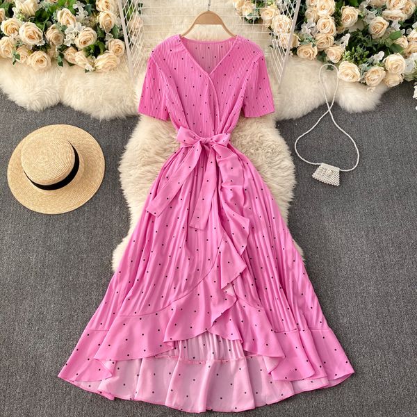 

2021 new singiny feminine polka dot dress summer neck short stripes line up holiday dressed irregular 8sdn, Black;gray