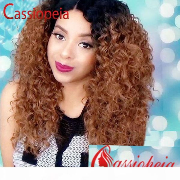 

curly #1b #30 ombre full lace human hair wigs brazilian remy kinky curly lace wig glueless ombre human hair wig, Black;brown