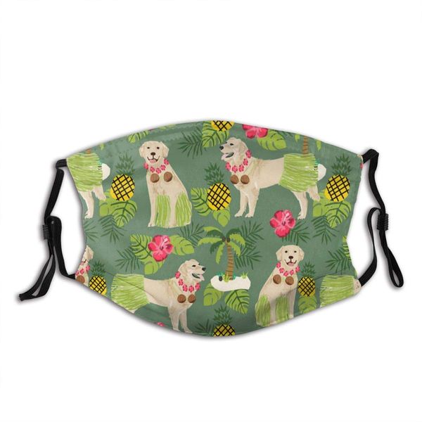 

golden retriever hula dancer dog face mask with pocket washable face bandanas balaclava reusable fabric mask with 2 pcs filter